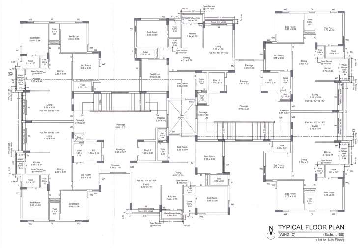  siddhi space Wing C Cluster Plan from 1st to 14th Floor