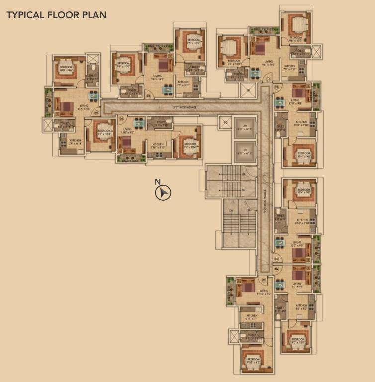  leela BUILDING 1 Cluster Plan from 1st to 19th Floor