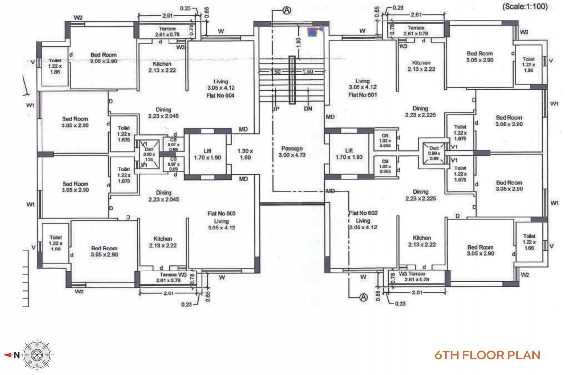 unique Tower A Cluster Plan for 6th Floor
