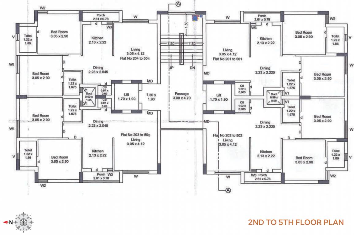unique Tower A Cluster Plan from 2nd to 5th Floor