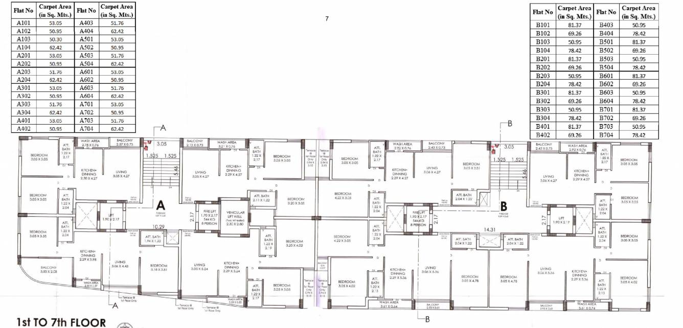  keshav heights Tower A B Cluster Plan from 1st to 7th Floor