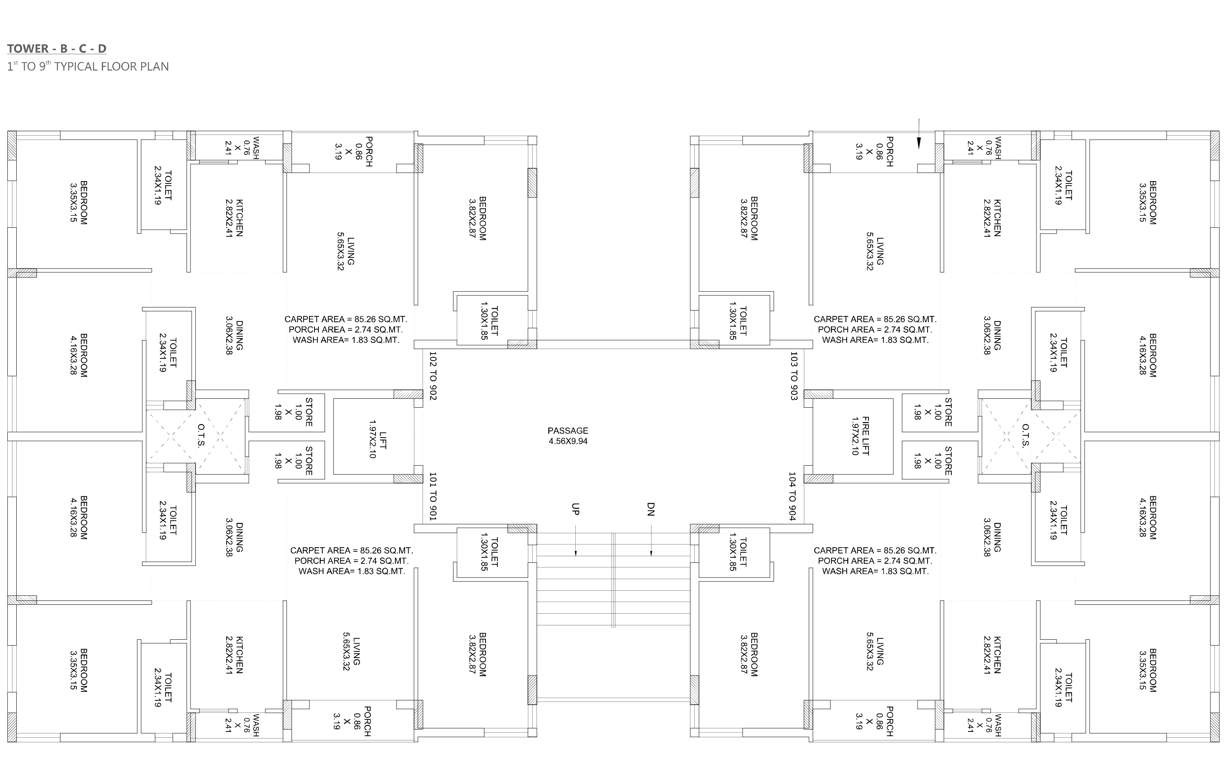  pearl avenue Tower A Cluster Plan from 1st to 9th Floor B C D