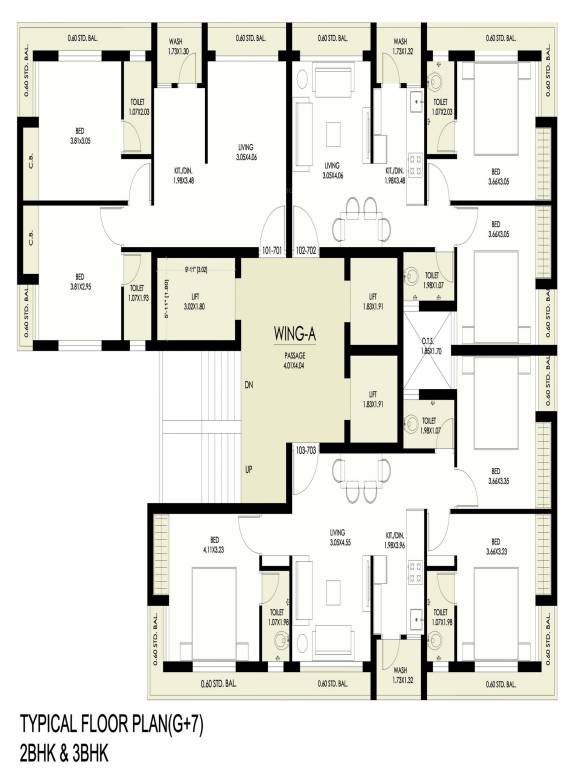  aangan view Tower A Cluster Plan from 1st to 7th Floor