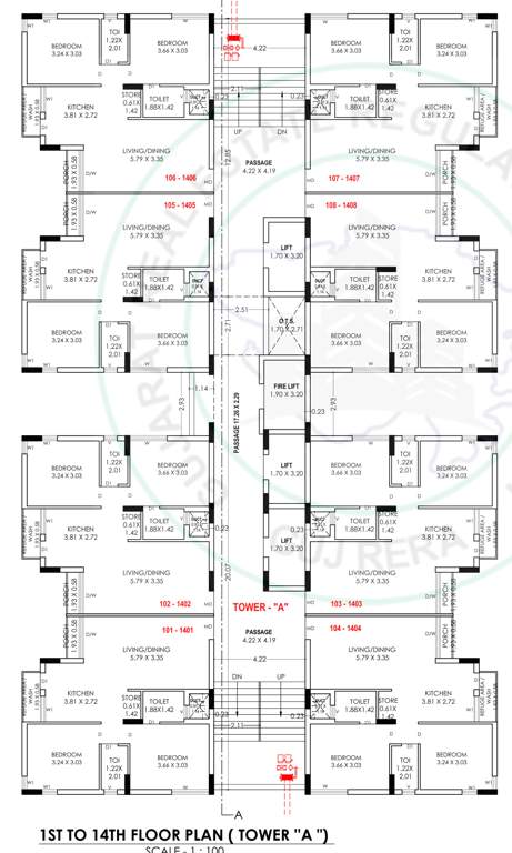 harikrushna city Tower A Cluster Plan from 1st to 14th Floor
