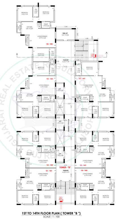 harikrushna city Tower B Cluster Plan from 1st to 14th Floor