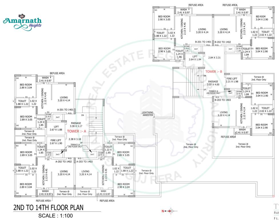amarnath heights Tower A, B Cluster Plan from 2nd to 14th Floor