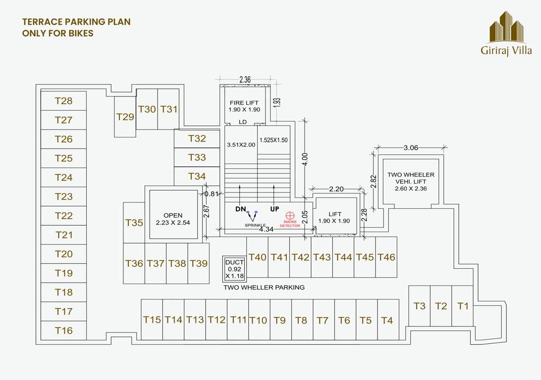 giriraj villa Block A Cluster Plan for Terrace Parking Floor