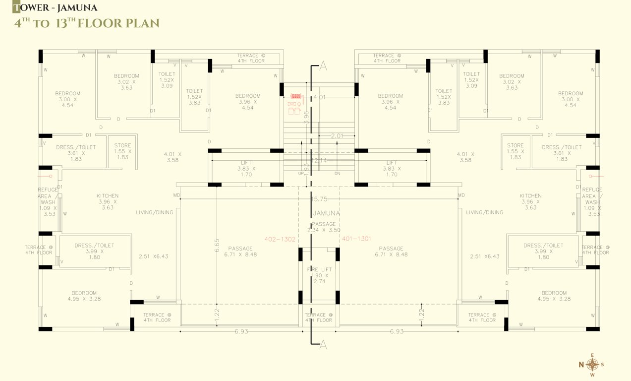 pavitram prayag Jamuna Cluster Plan from 4th to 13th Floor