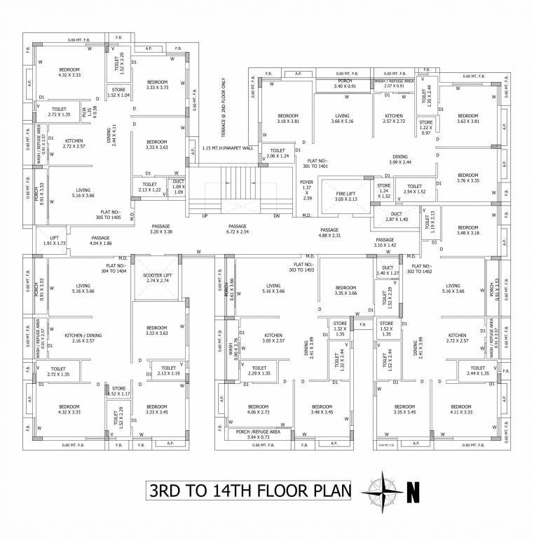  shyama height A Cluster Plan from 3rd to 14th Floor
