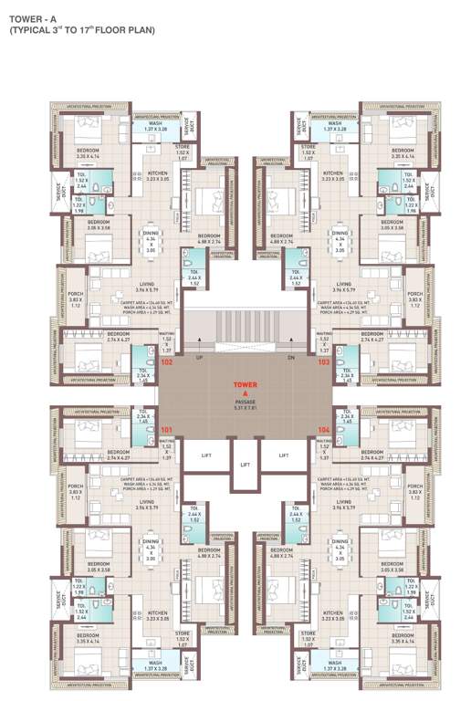  tulsi imperia Block A Cluster Plan from 3rd to 17th Floor