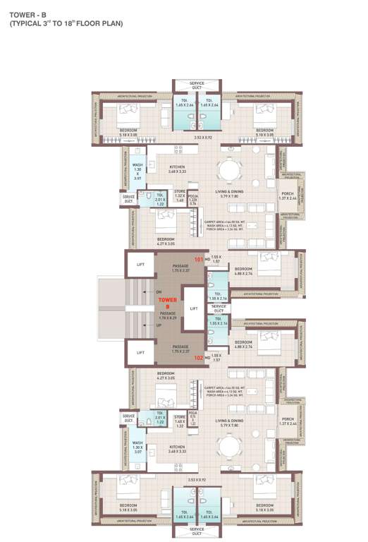  tulsi imperia Block B Cluster Plan from 3rd to 18th Floor