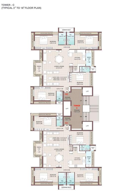  tulsi imperia Block C Cluster Plan from 3rd to 18th Floor
