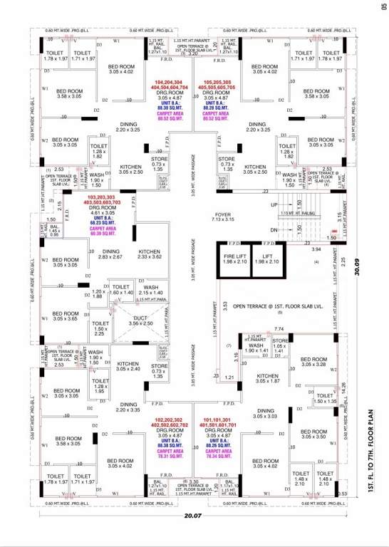  ganga35 Block A Cluster Plan from 1st to 7th Floor