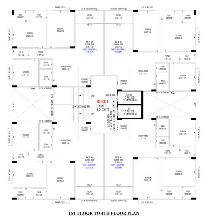  gokuldham parisar E Cluster Plan from 1st to 4th Floor