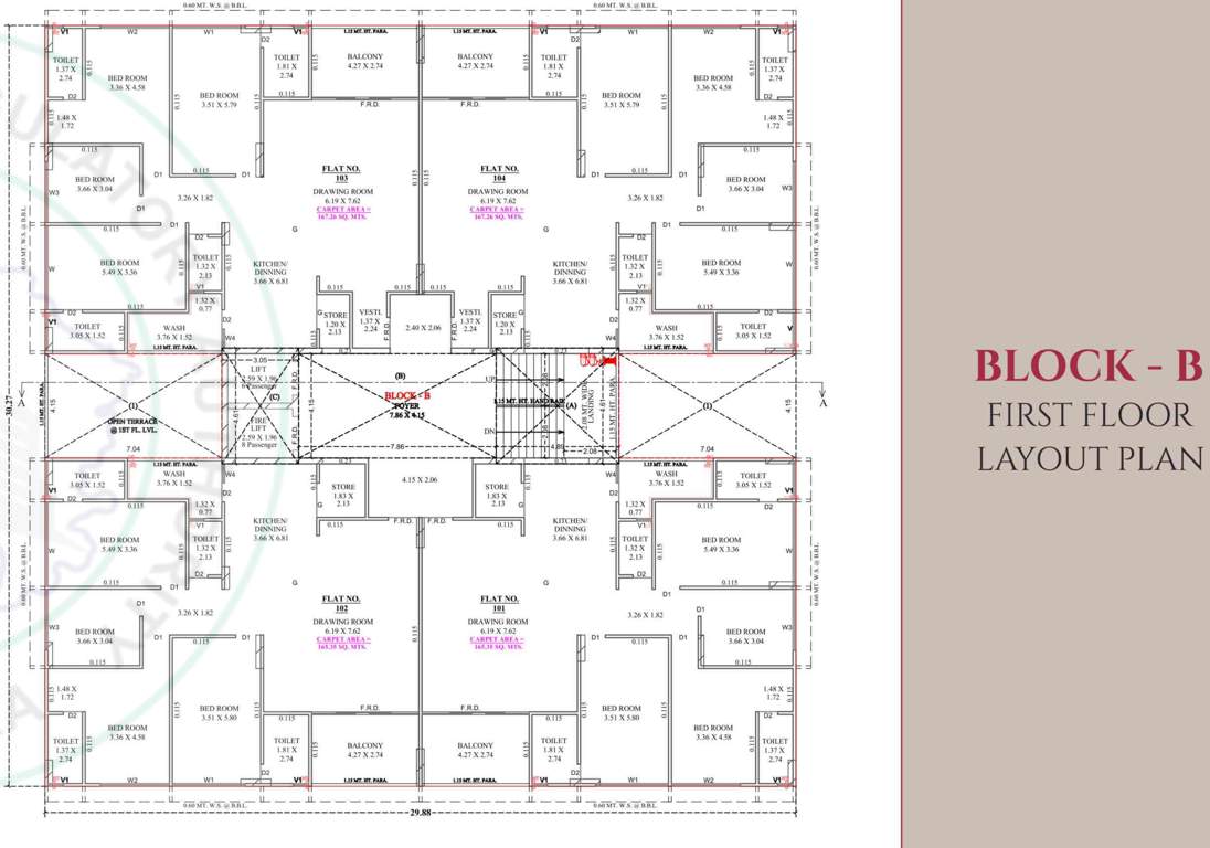  gulmohar the garden living Tower B Cluster Plan for 1st Floor