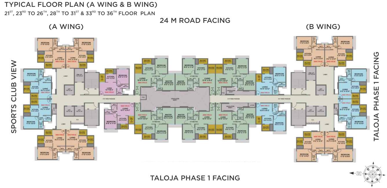  adarsh sports city A & B Wing Cluster Plan for 21st, 23rd 26th, 28th 31st & 33rd 36th Floor