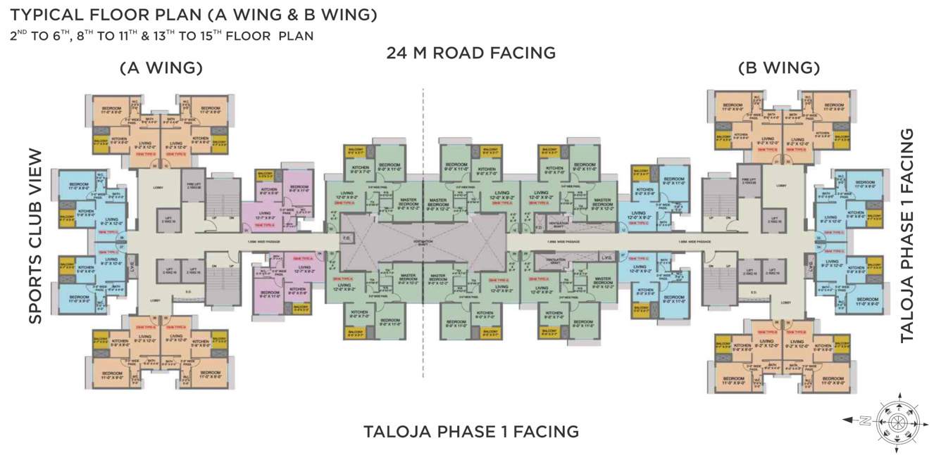  adarsh sports city A & B Wing Cluster Plan from 2nd 6th, 8th 11th & 13th 15th Floor