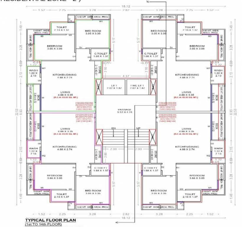 7 x homes A Cluster Plan from 1st to 14th Floor