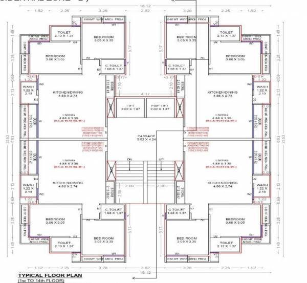  7-x-homes B Cluster Plan from 1st to 14th Floor