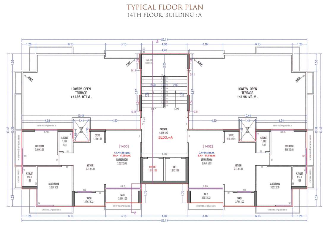 kailash homes Building A Cluster Plan for 14th Floor