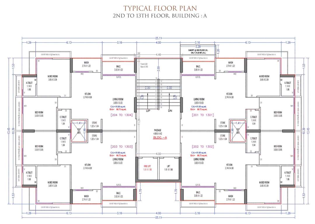 kailash homes Building A Cluster Plan from 2nd to 13th Floor