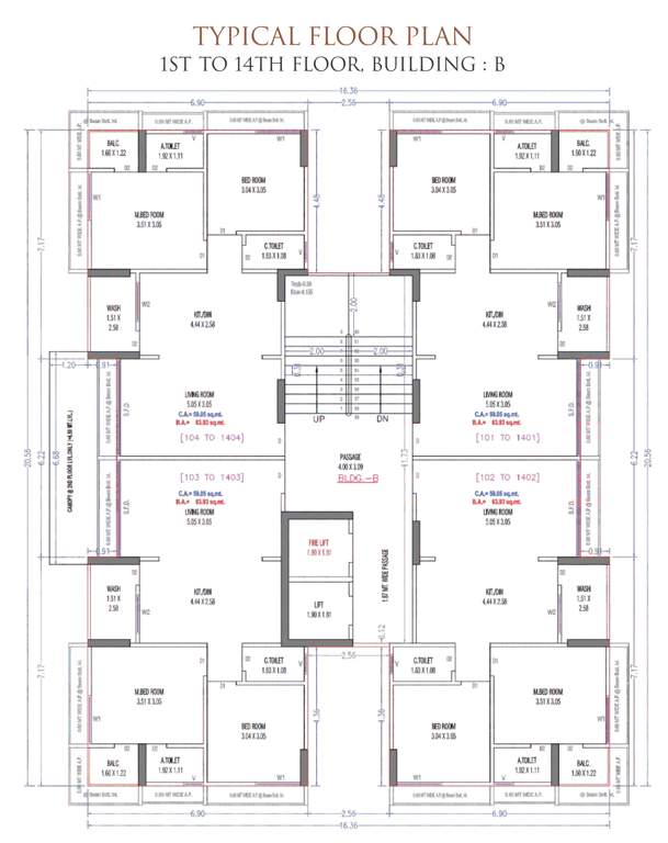 kailash homes Building B Cluster Plan from 1st to 14th Floor