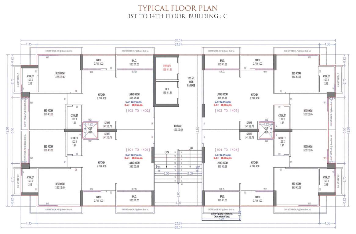 kailash homes Building C Cluster Plan from 1st to 14th Floor