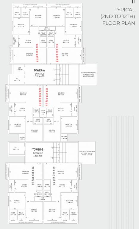 rang essence Tower A B Cluster Plan from 2nd to 12th Floor