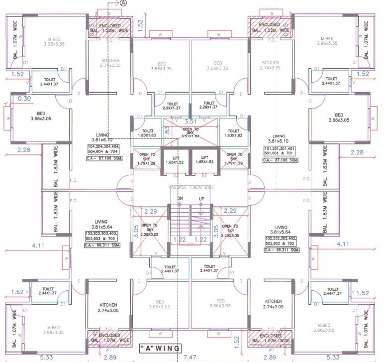 skyview towers A Wing Cluster Plan from 1st to 7th Floor
