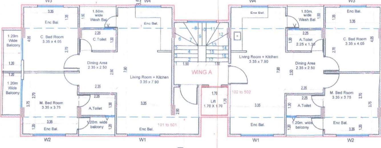  shree balaji heights Wing A Cluster Plan from 1st to 5th Floor