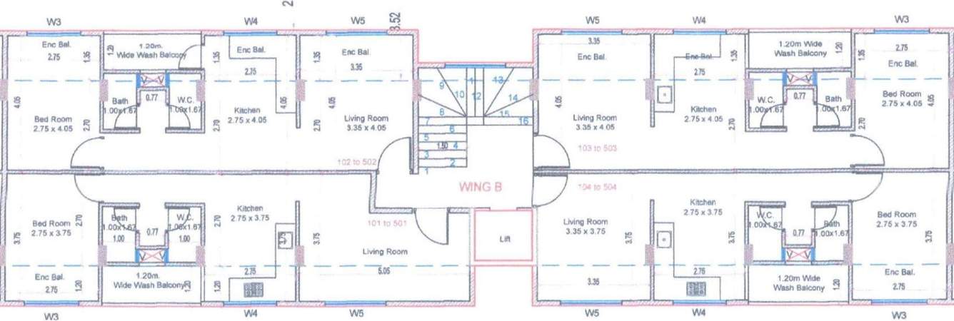  shree balaji heights Wing B Cluster Plan from 1st to 5th Floor