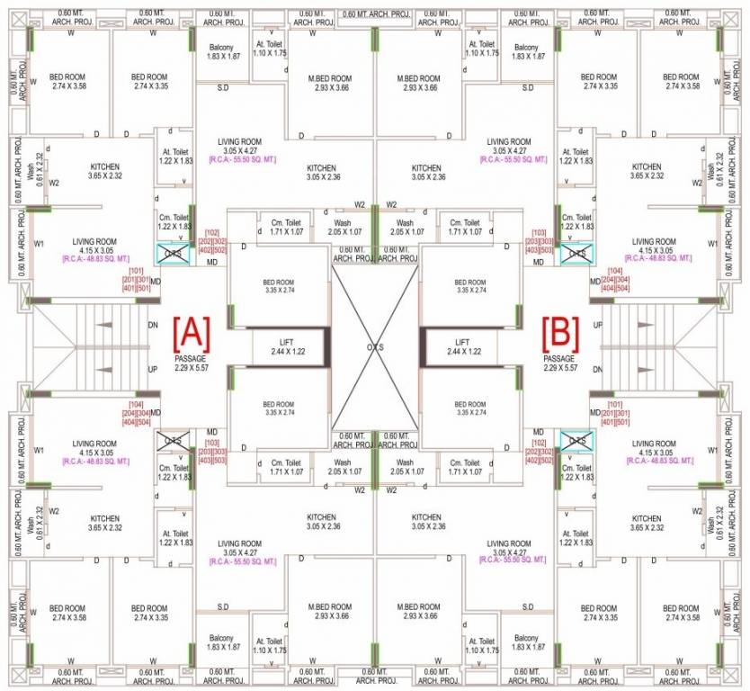 radhe residency Cluster Plan from 1st to 5th Floor