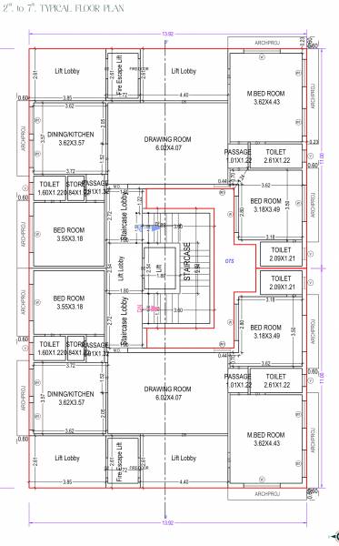  antriksh-skyline Block - 1 Cluster Plan from 2nd to 7th Floor