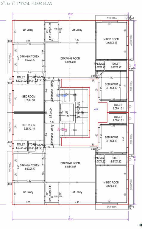 antriksh skyline Block 1 Cluster Plan from 2nd to 7th Floor