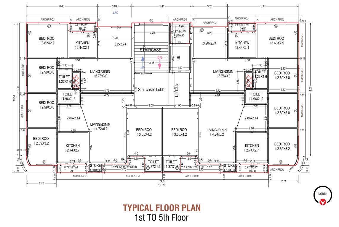  akshardwar apartment A Cluster Plan from 1st to 5th Floor