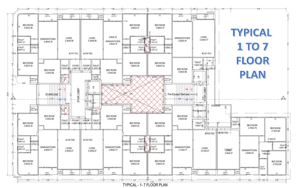  seven floora Tower A , B Cluster Plan from 1st to 7th Floor