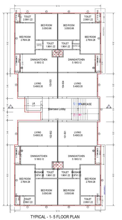 vedant apartments Vedant Gold B Wing Cluster Plan from 1st to 5th Floor
