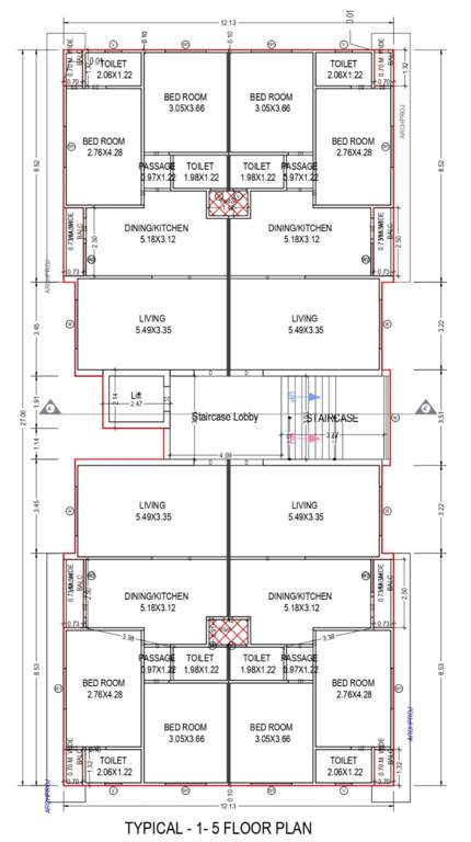  vedant apartments Vedant Gold B Wing Cluster Plan from 1st to 5th Floor