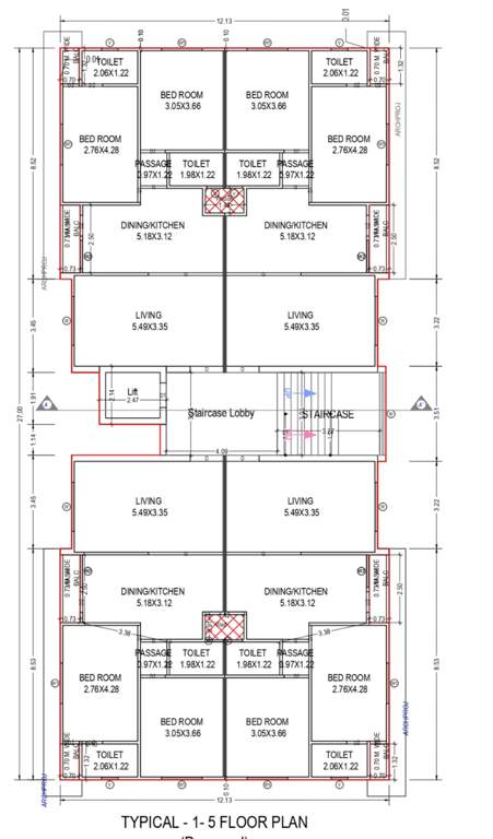  vedant apartments Vedant Silver B Wing Cluster Plan from 1st to 5th Floor