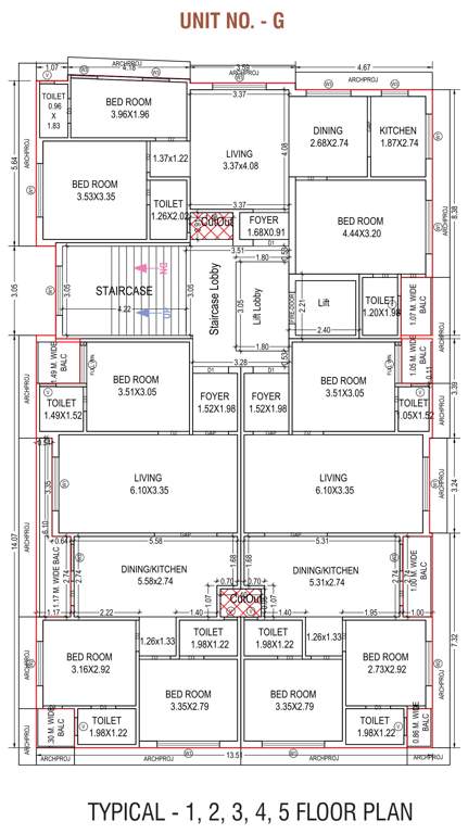  kalp upvan residency Tower G Cluster Plan from 1st to 5th Floor
