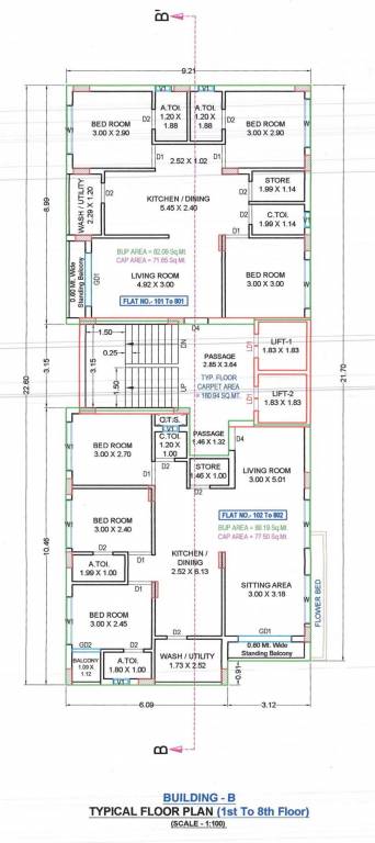  devji park b & c Tower B Cluster Plan from 1st to 8th Floor