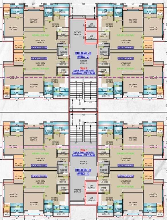  sanskruti elite Block B Cluster Plan from 1st to 7th Floor