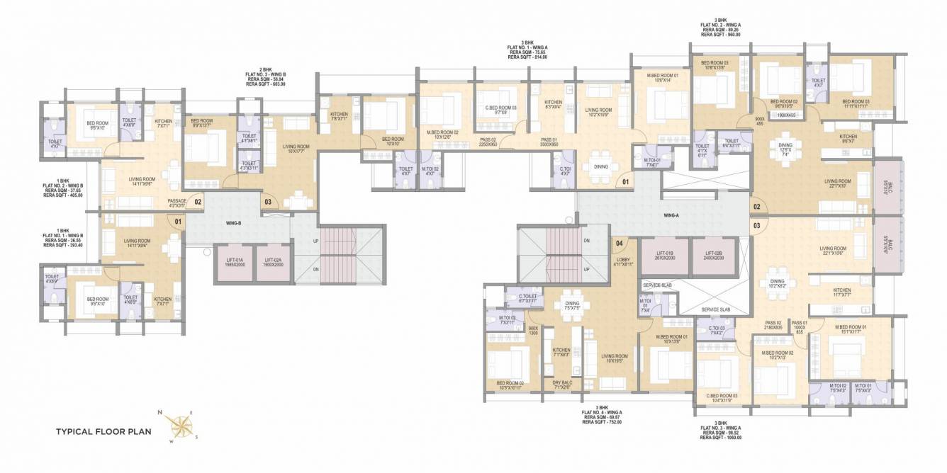  om sonal heights Wing A Typical Cluster Plan