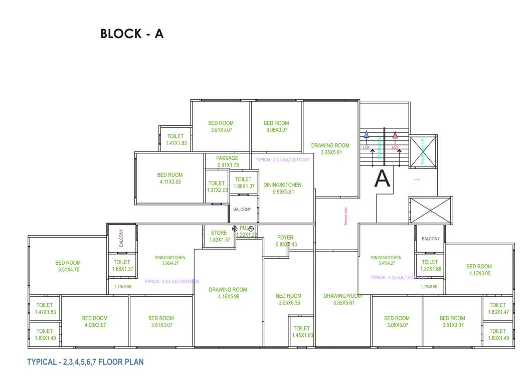 shubh heights Shubh Heights Block A Cluster Plan from 2nd to 7th Floor