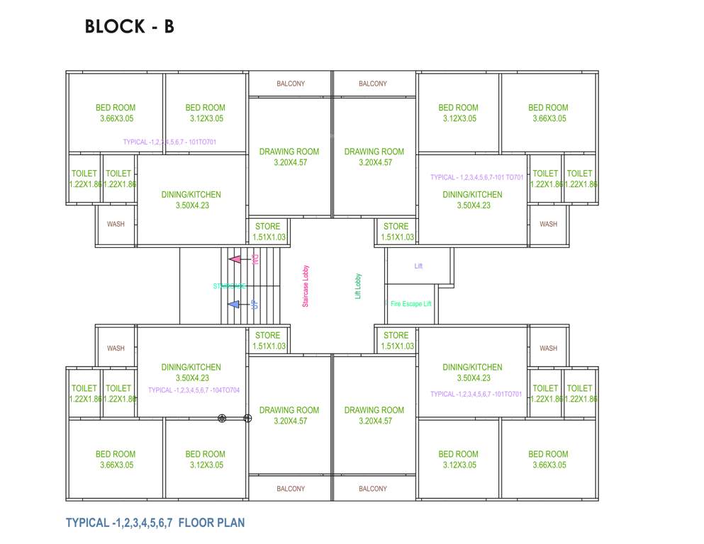 shubh heights Shubh Heights Block B Cluster Plan from 1st to 7th Floor