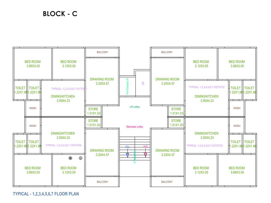 shubh heights Shubh Heights Block C Cluster Plan from 1st to 7th Floor