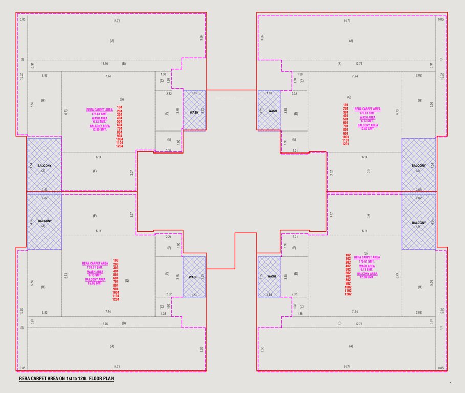  shyamvan Tower A Cluster Plan from 1st to 12th Floor