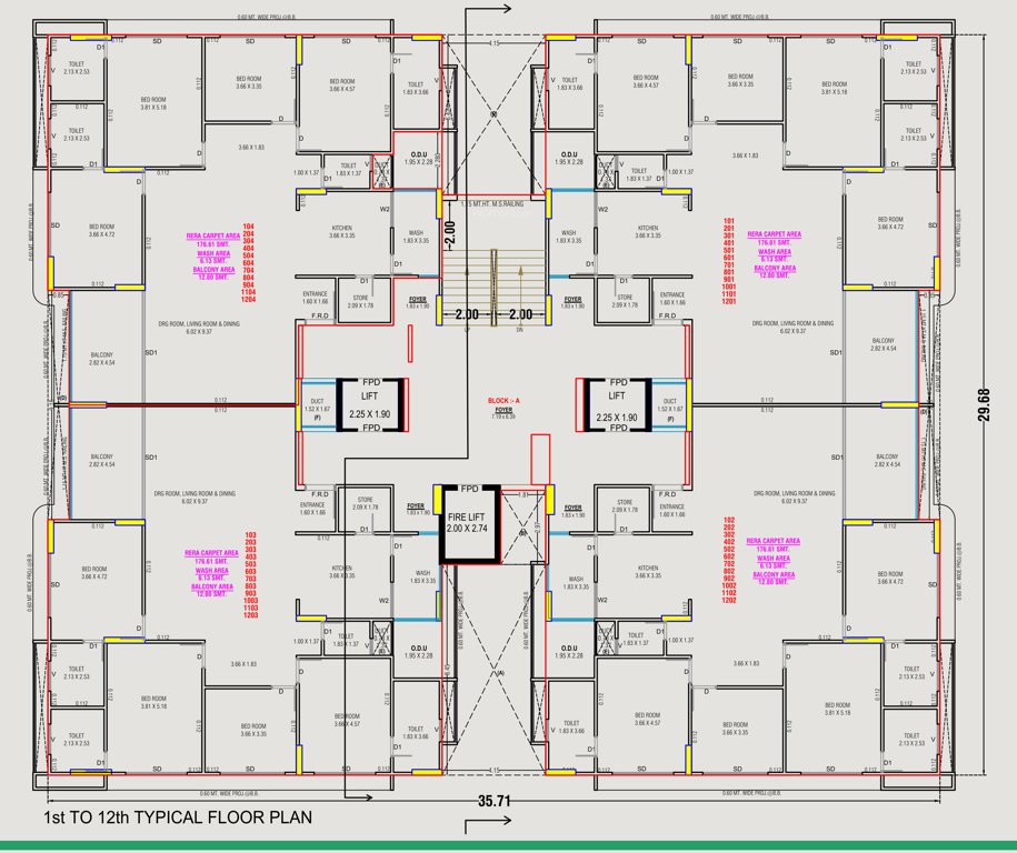  shyamvan Tower A Cluster Plan from 1st to 12th Floor