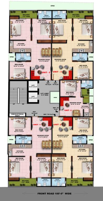 apartments Apartments Cluster Plan from 1st to 6th Floor