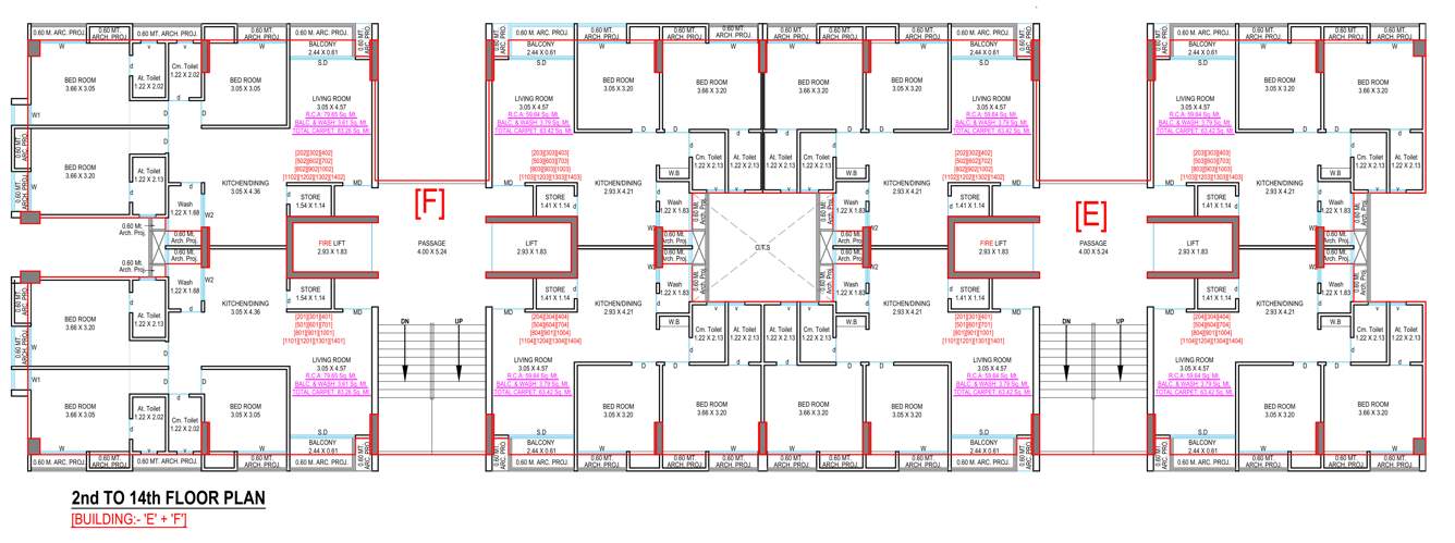 sahjanand empire Tower F Cluster Plan from 2nd to 14th Floor